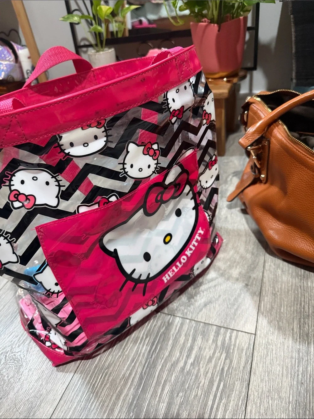 Hello Kitty Hot Pink and Black Chevron Clear Tote